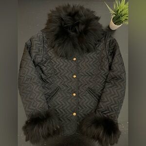 St. John Black Jacket With Fur Trim